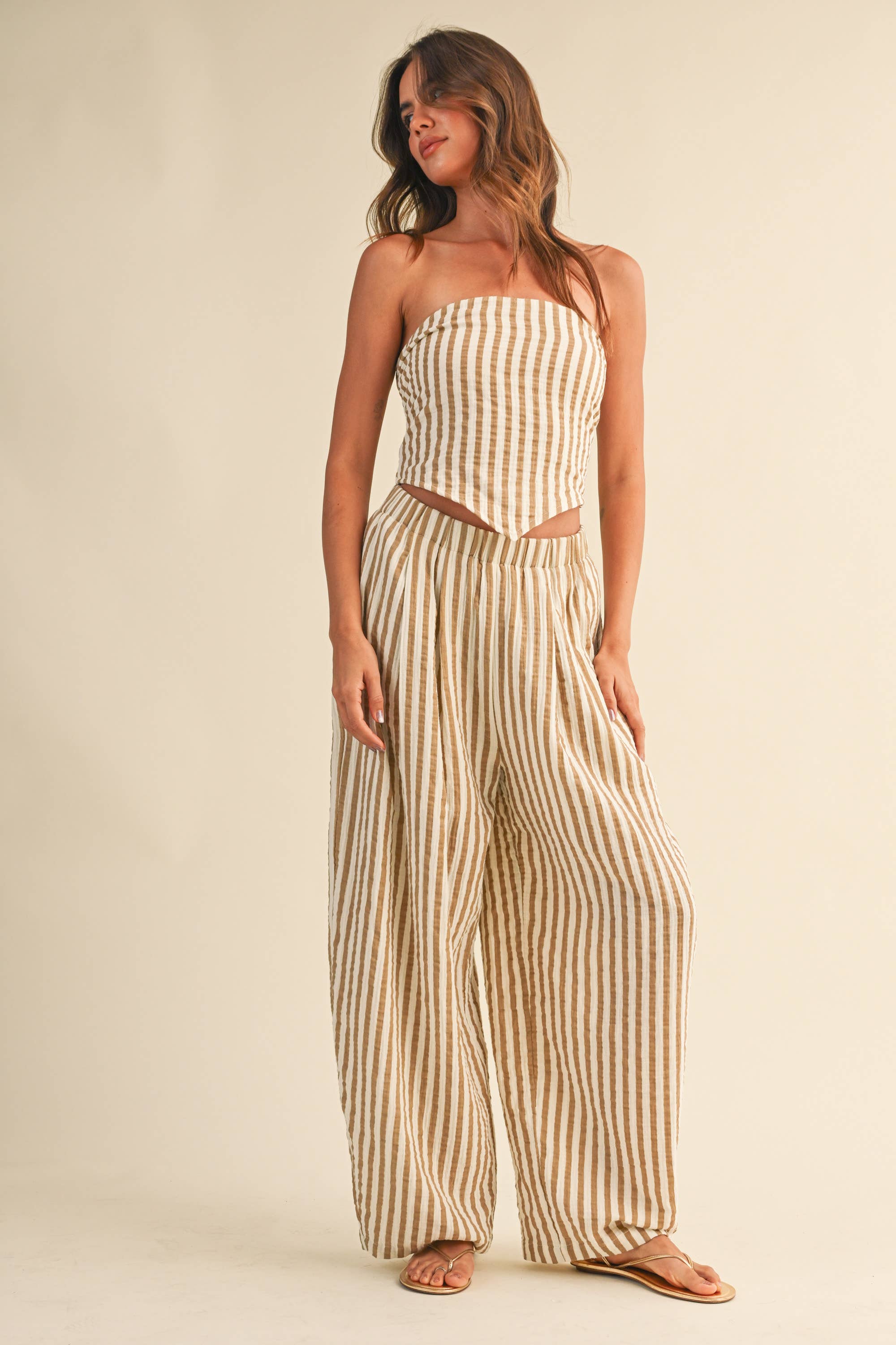 STRIPED SMOCKED BACK TIE HANDKERCHEIF TOP AND BARREL