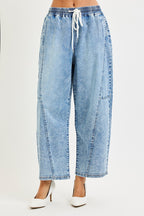 Elastic Band Slouchy Cropped Barrel With Seam