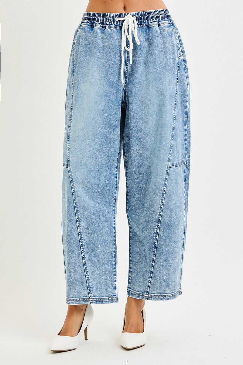 Elastic Band Slouchy Cropped Barrel With Seam