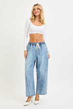 Elastic Band Slouchy Cropped Barrel With Seam
