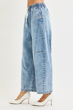 Elastic Band Slouchy Cropped Barrel With Seam
