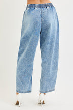 Elastic Band Slouchy Cropped Barrel With Seam