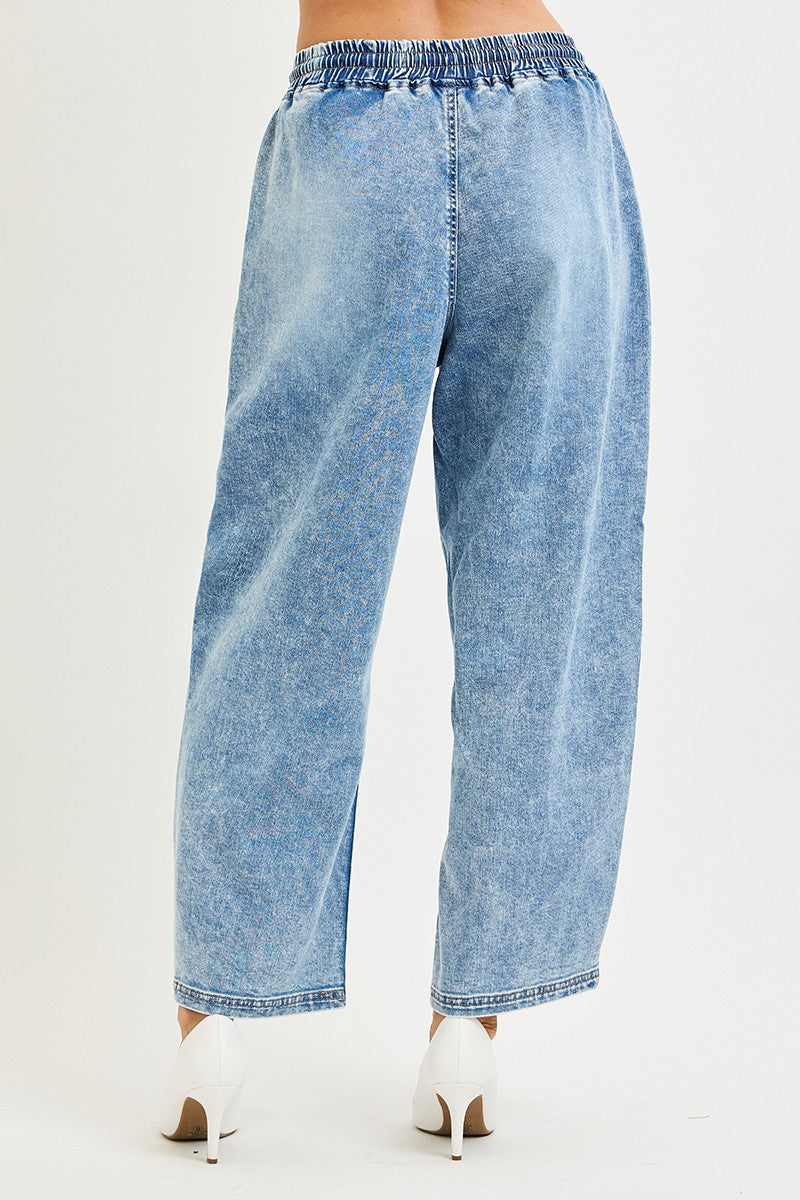 Elastic Band Slouchy Cropped Barrel With Seam