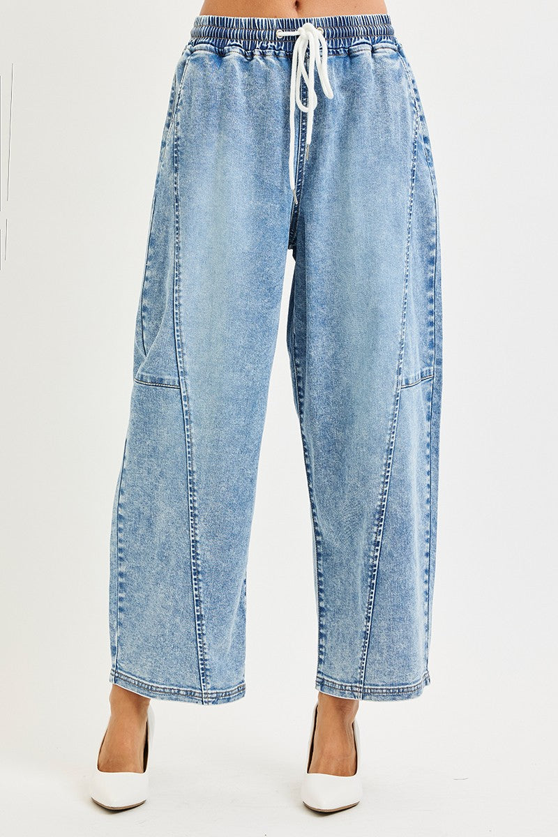 Elastic Band Slouchy Cropped Barrel With Seam