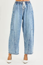Elastic Band Slouchy Cropped Barrel With Seam
