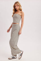 STRIPED KNIT TUBE AND WIDE PANTS SET