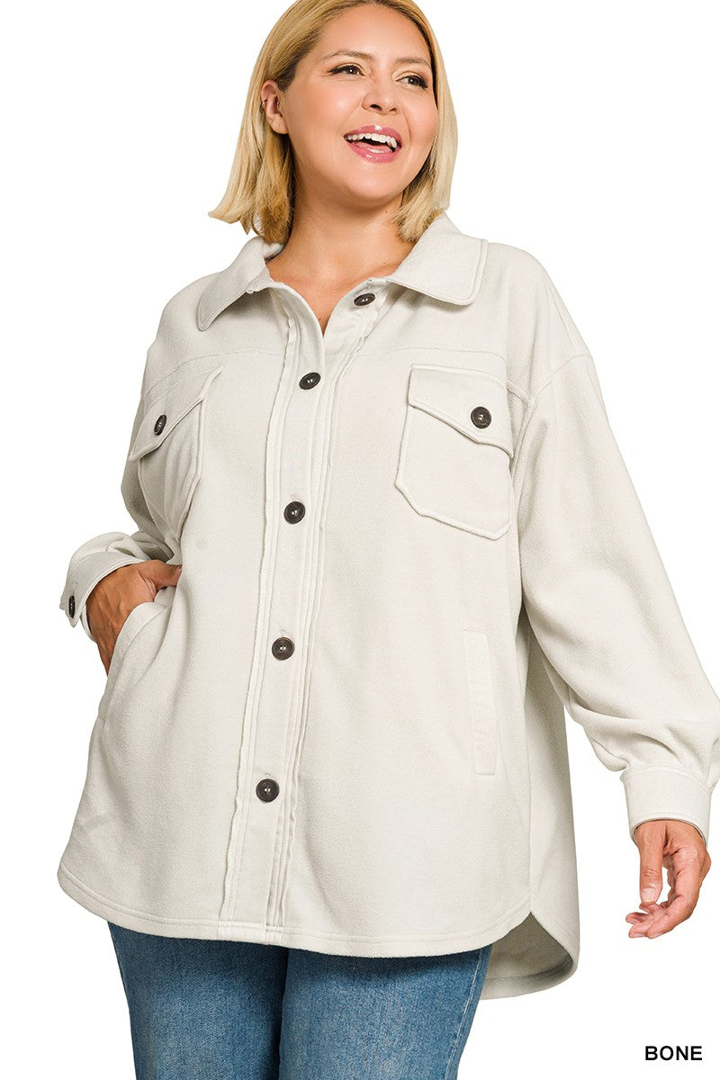 Plus Oversized Basic Fleece Shacket