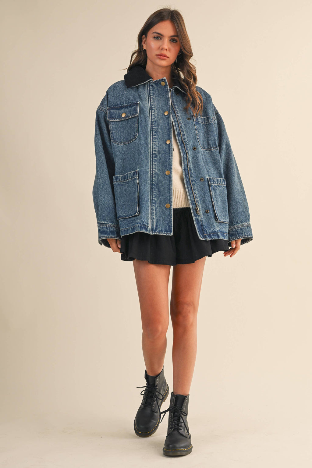 DENIM JACKET WITH REMOVABLE CORDUROY COLLAR