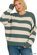 Plus Striped Drop Shoulder Sweater