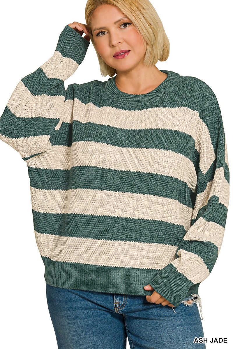 Plus Striped Drop Shoulder Sweater