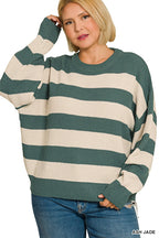 Plus Striped Drop Shoulder Sweater
