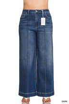 Plus High Rise Wide Leg Pintuck Denim Pants