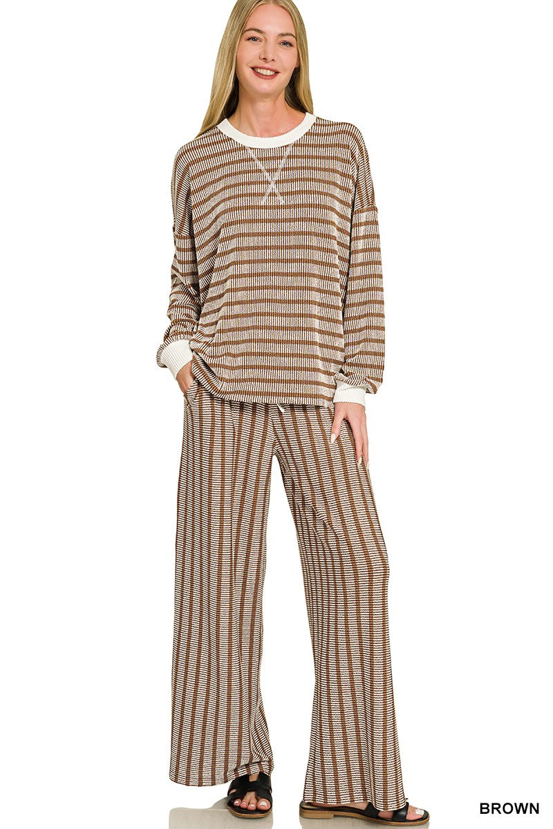 Raised Rib Striped Pullover & Pants Set
