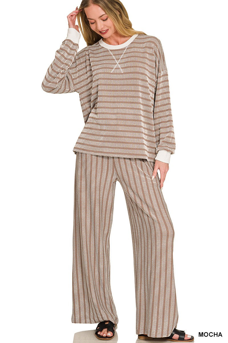 Raised Rib Striped Pullover & Pants Set