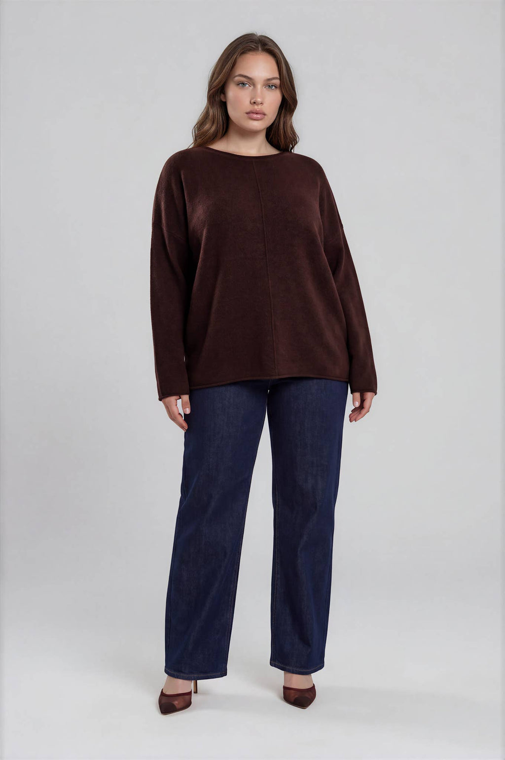 PLUS CENTER SEAM ROLLED NECK KNIT SWEATER
