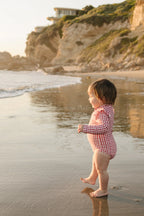 Gingham Long Sleeve Ruffle Zipper One-Piece
