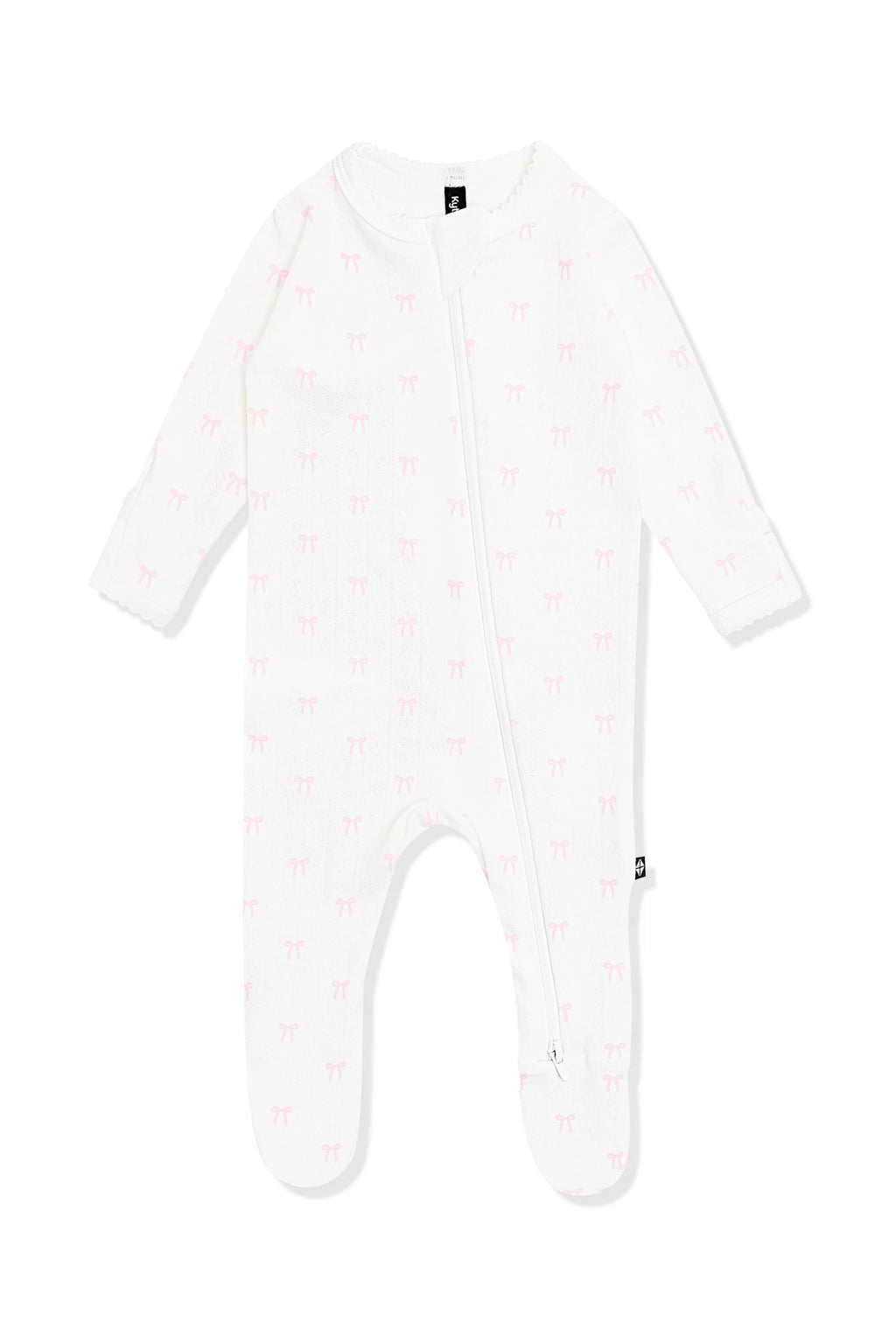Pointelle Zippered Footie in Sweet Pink Bow (Kyte Baby)