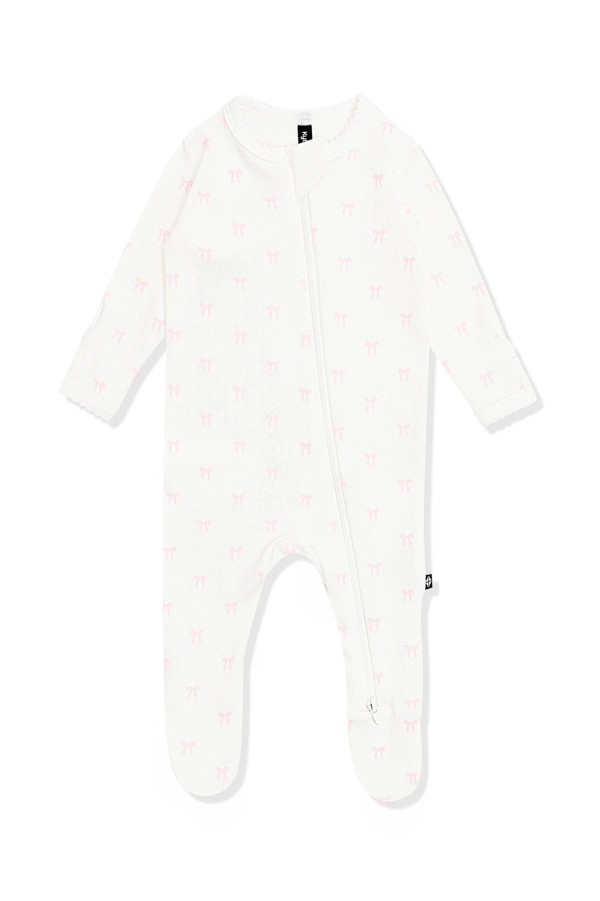 Pointelle Zippered Footie in Sweet Pink Bow (Kyte Baby)