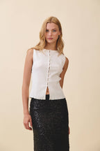 Ribbed Button Front Tank Top