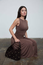 GATHERED BODICE SLEEVELESS MAXI DRESS