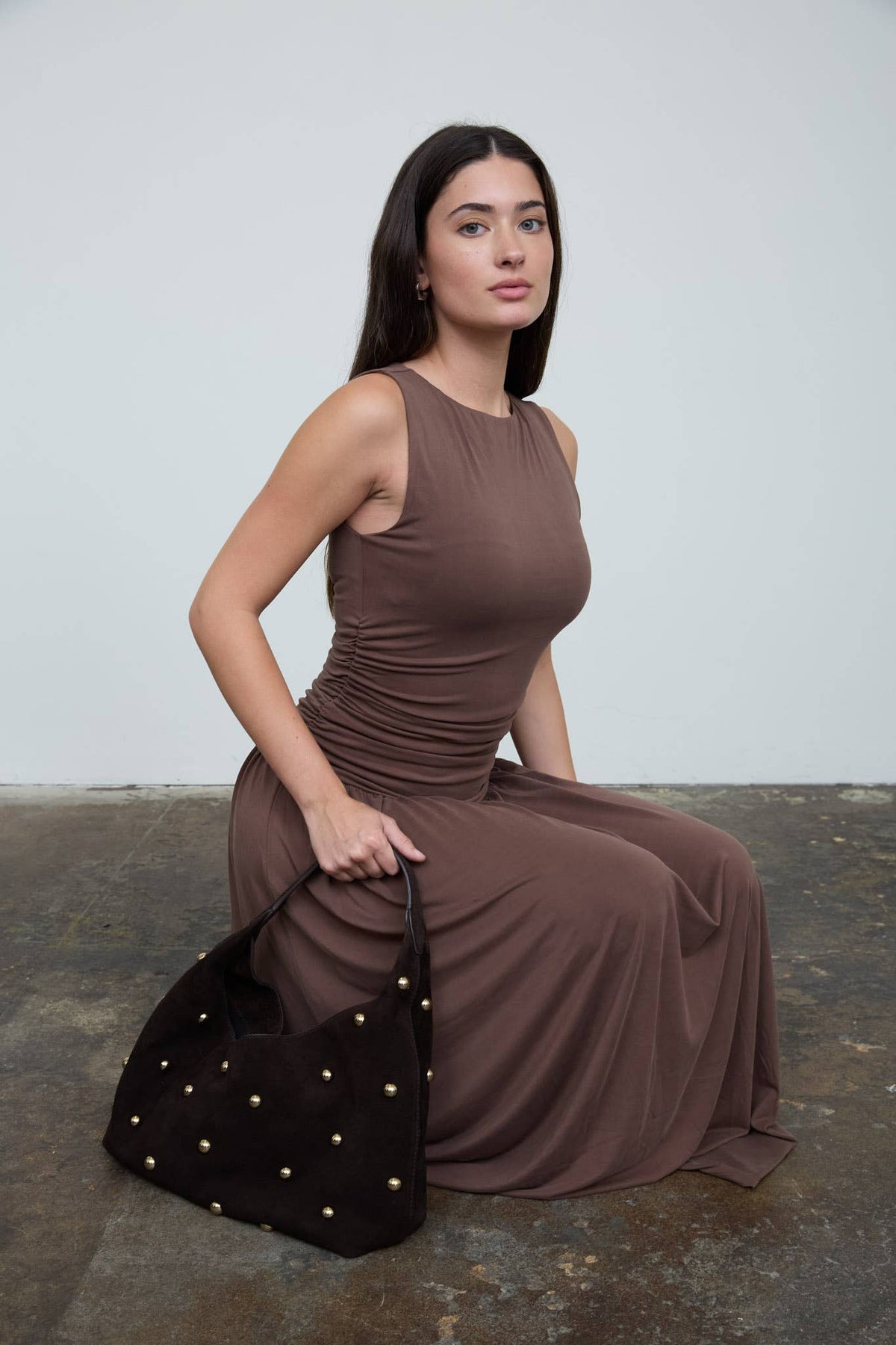 GATHERED BODICE SLEEVELESS MAXI DRESS