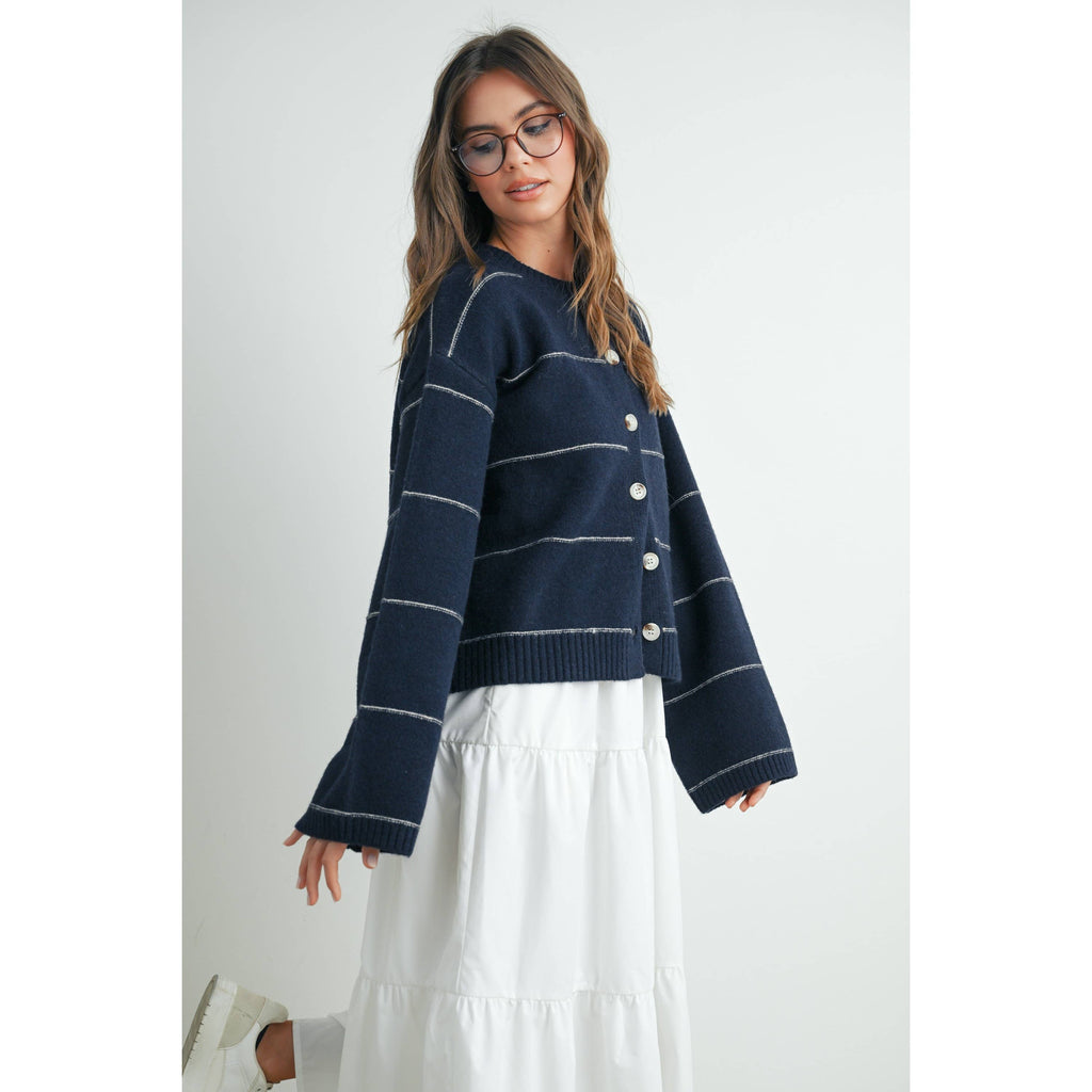 Button Front Striped Cardigan
