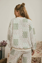 MULTI-FLORAL PATCHWORK LONG SLEEVE KNIT TOP