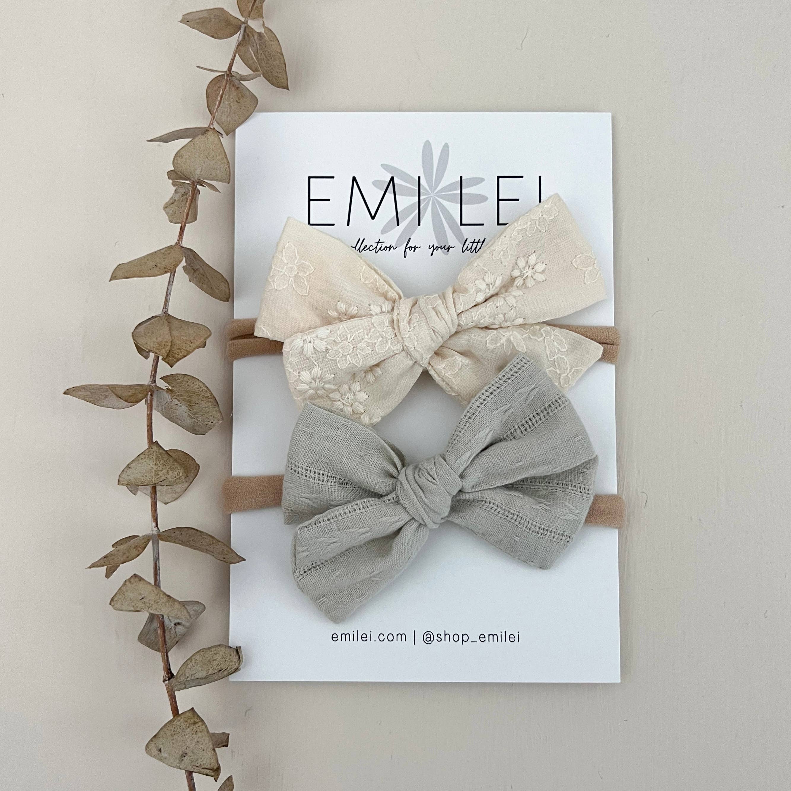 Nylon Stretchy Bow Headband Set - Mint & Ivory Stitched Flor