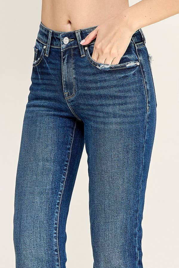 PATCH POCKET HIGH RISE STRETCH BOOTCUT JEANS
