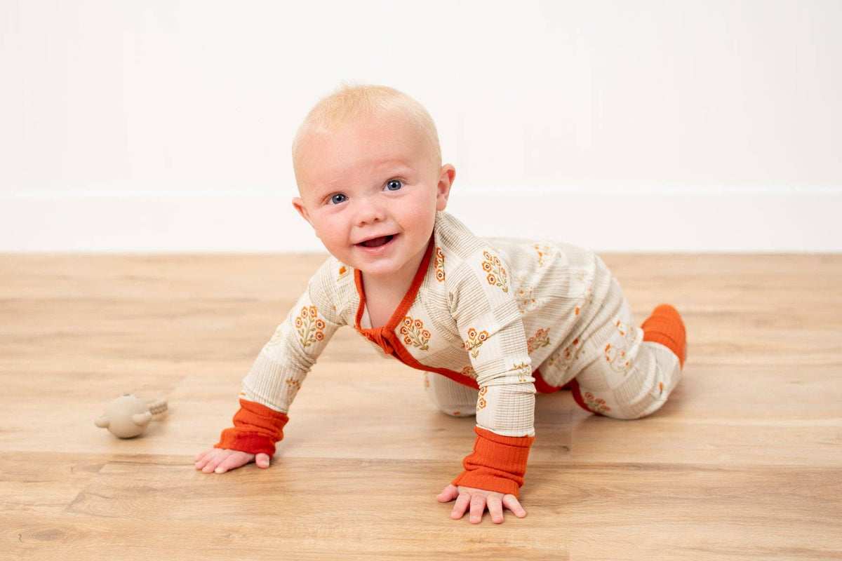 Farm Folk Floral Ribbed Cotton Baby Zippy