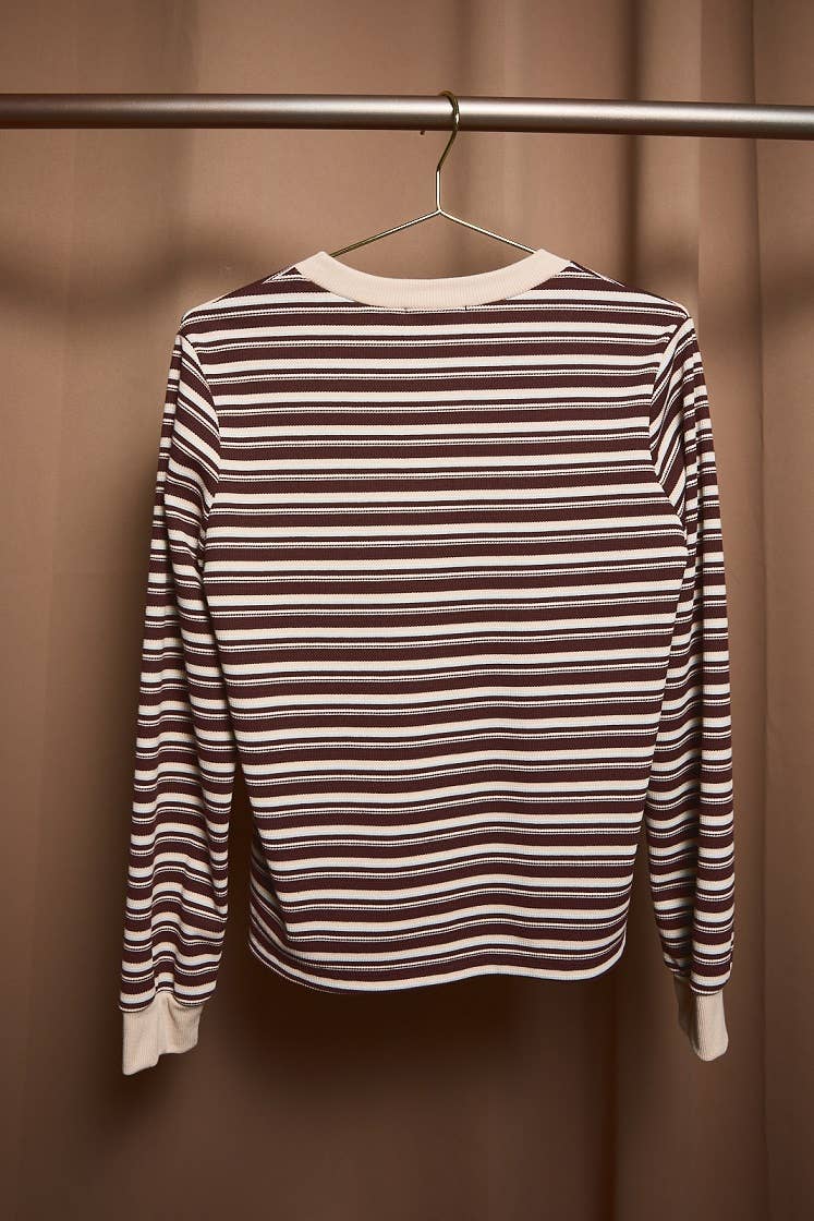 Brown Multi Stripe Crew Neck Long Sleeve Top