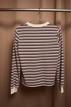 Brown Multi Stripe Crew Neck Long Sleeve Top