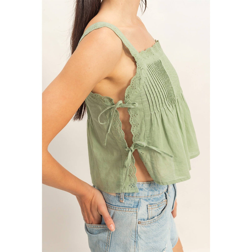 Pleated Lace Trim Tank
