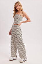 STRIPED KNIT TUBE AND WIDE PANTS SET