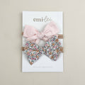 Nylon Stretchy Bow Headband Set - Pastel Floral/Soft Pink