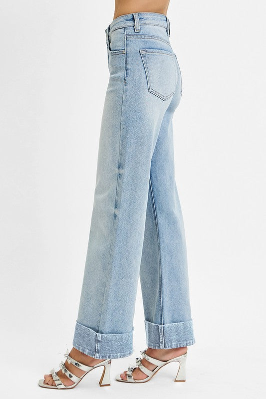 TUMMY CONTROL HIGH RISE ANKLE WIDE CUFFED JEANS