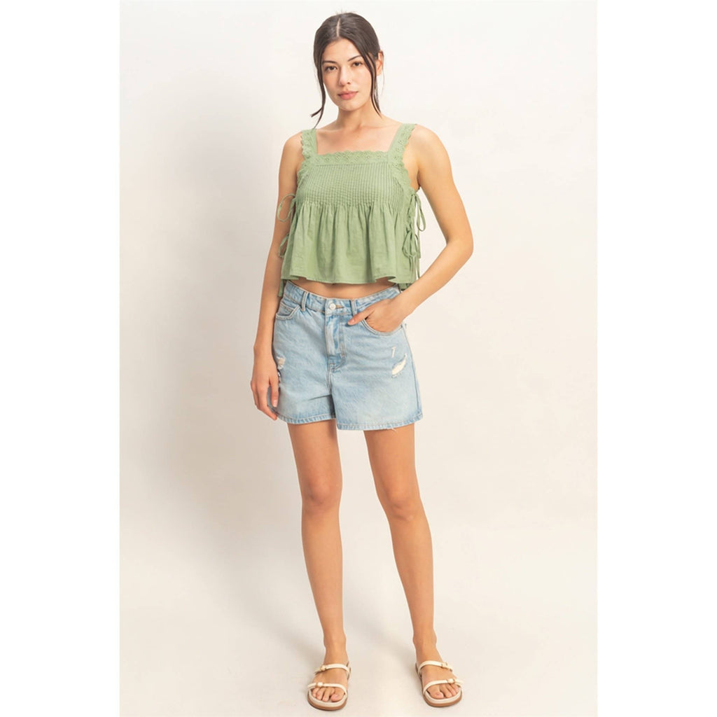 Pleated Lace Trim Tank