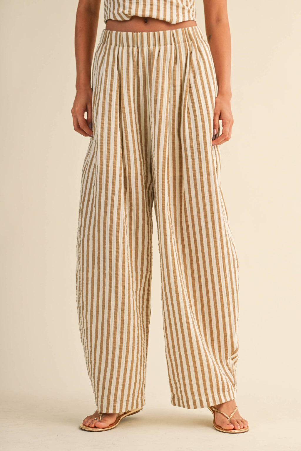 STRIPED SMOCKED BACK TIE HANDKERCHEIF TOP AND BARREL