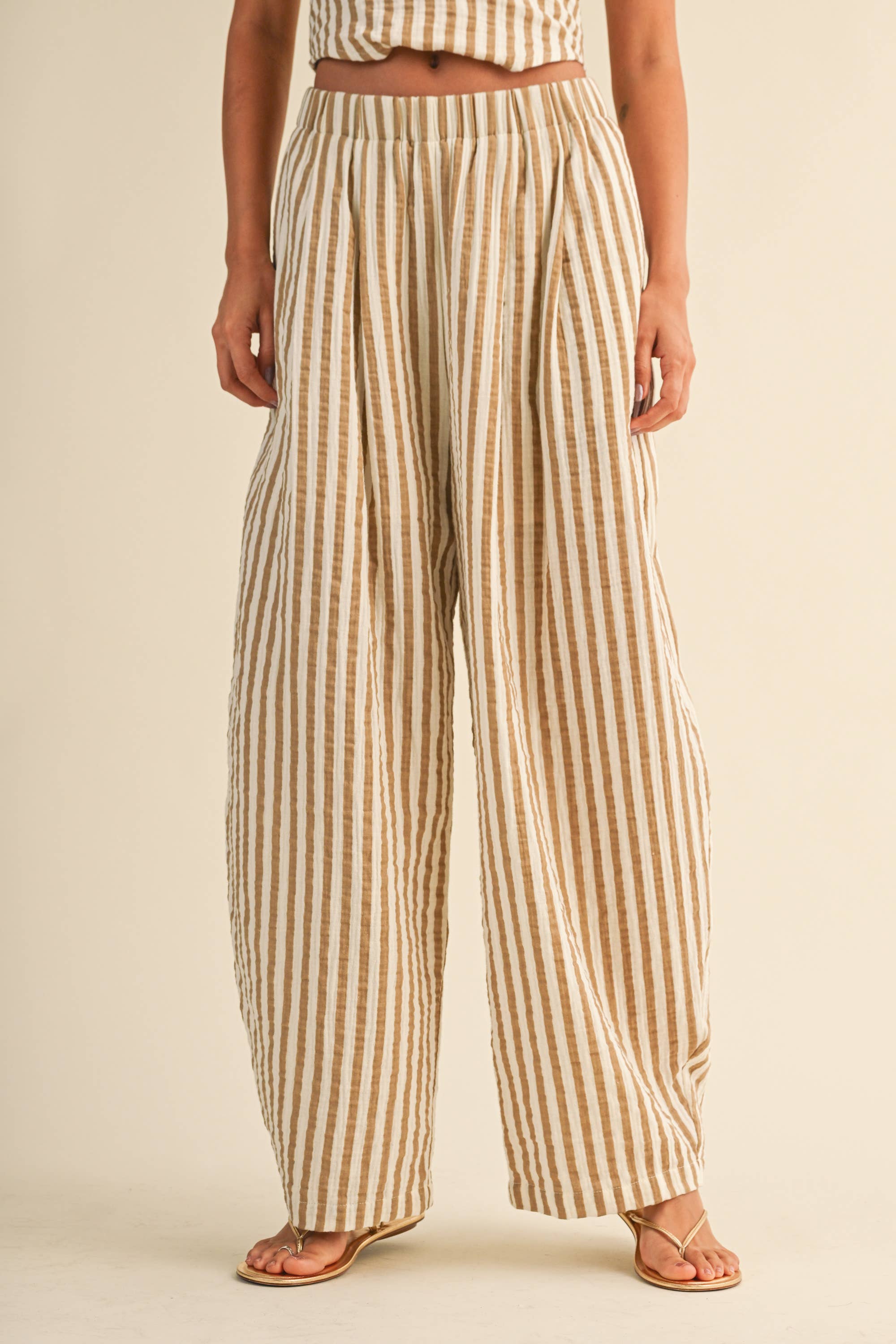 STRIPED SMOCKED BACK TIE HANDKERCHEIF TOP AND BARREL
