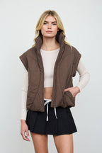 SCULPTED PANEL QUILTED MOCK NECK PUFFER VEST