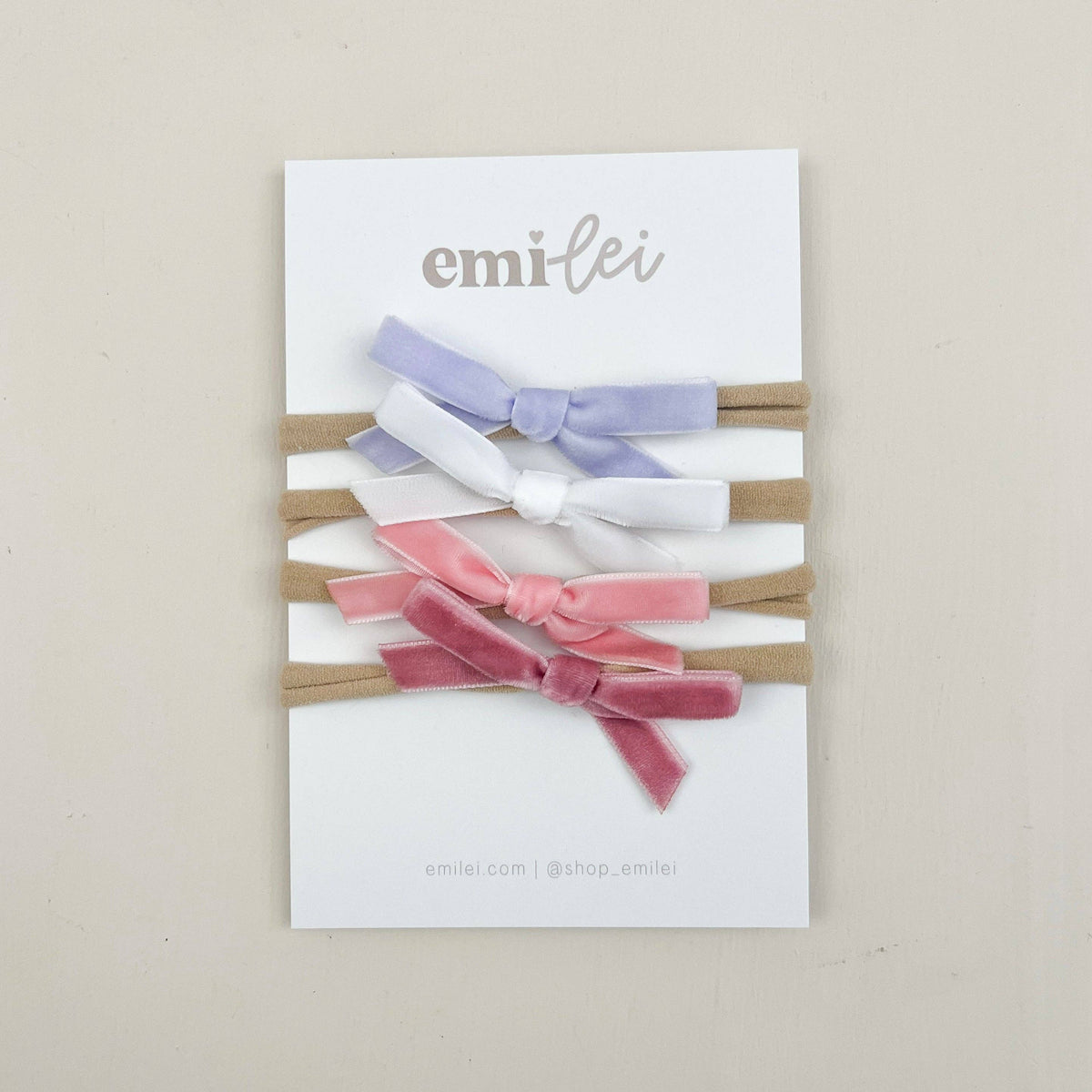 Velvet Hair Bow Headbands - Set of 4 (Lavender/Pink)
