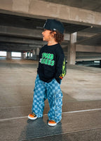 Checkered Baggy Blue Jeans
