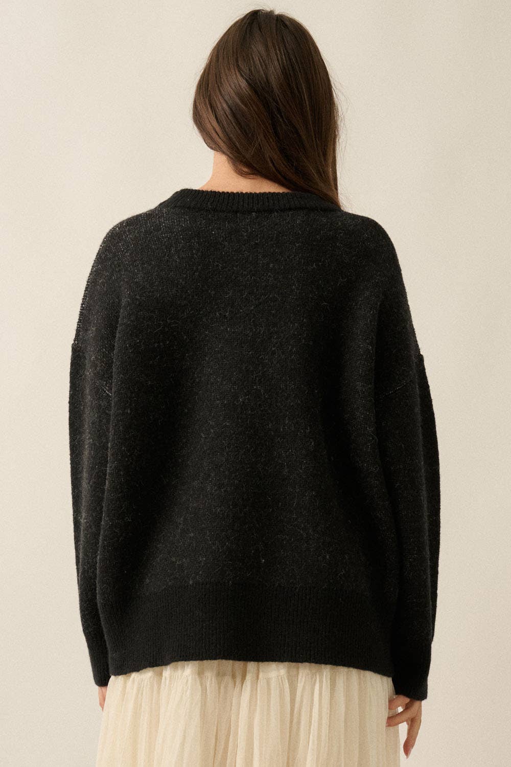 Horse Jacquard-Knit Loose-Fit Drop-Shoulder Sweater