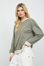 EXPOSED SEAM CONTRAST TRIM KNIT TOP