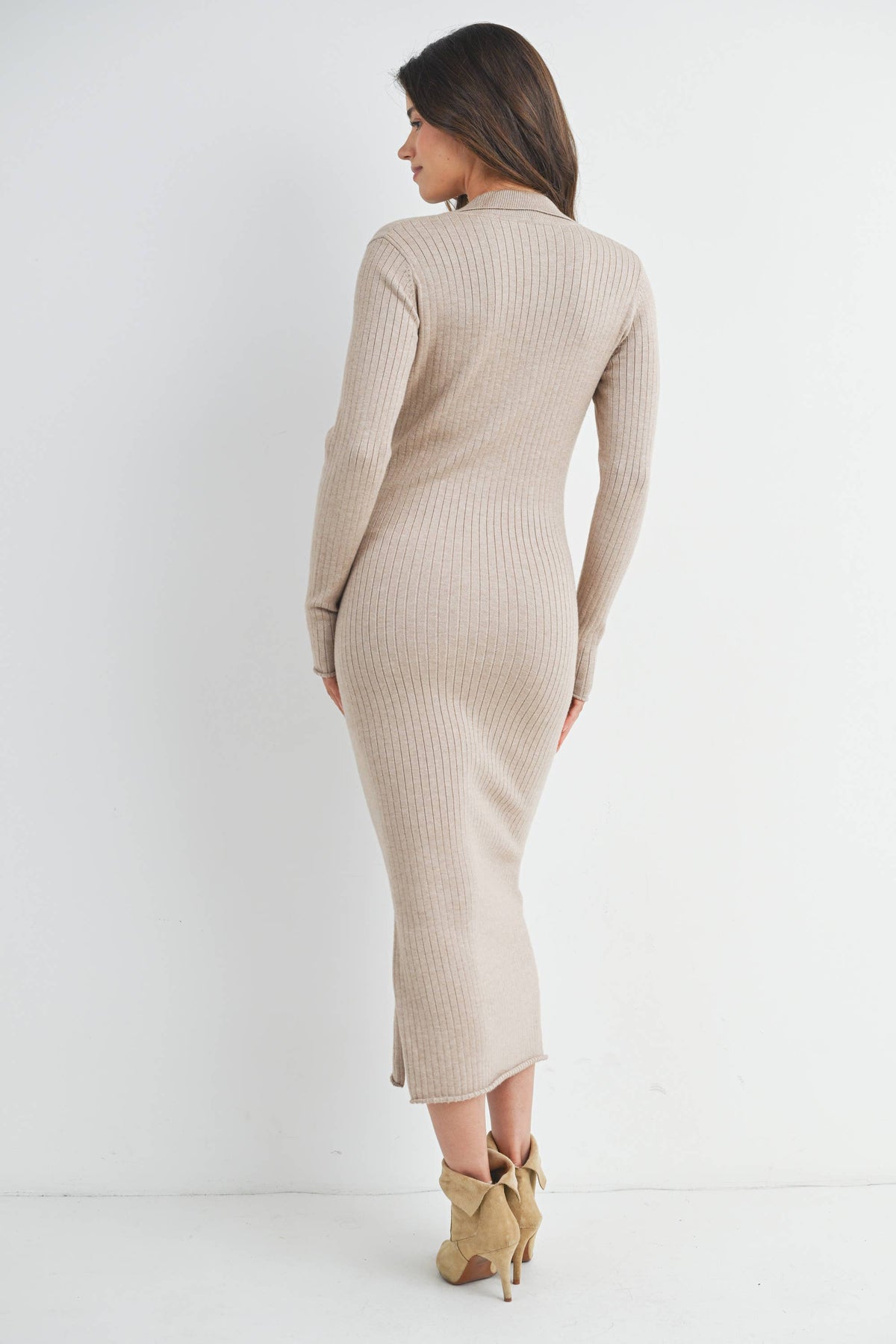 Ribbed Long Sleeve Maternity Collared Midi Dress (multiple colors)