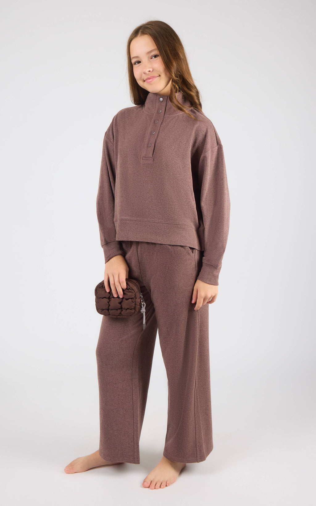 Tween Girls Mock Neck Pullover, Wide Pants, Bubble Bag Set