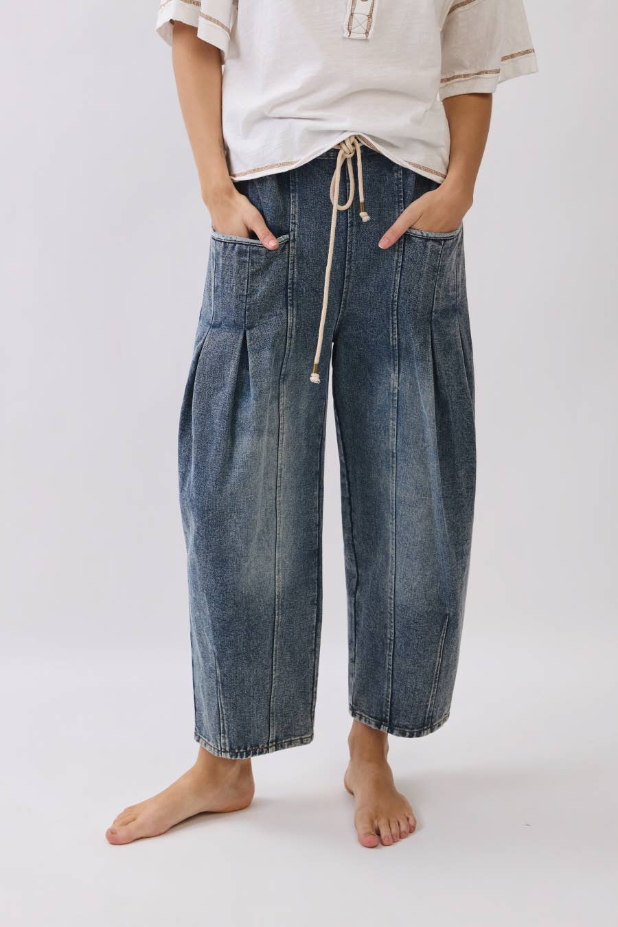 Plus Washed Denim Barrel Pants