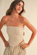 STRIPED SMOCKED BACK TIE HANDKERCHEIF TOP AND BARREL