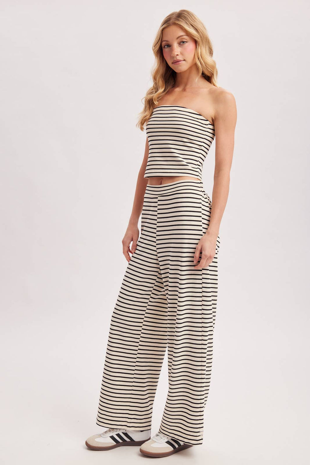 STRIPED KNIT TUBE AND WIDE PANTS SET