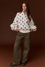 Collar Half-Snap Button  Polka Dot Sweatshirt